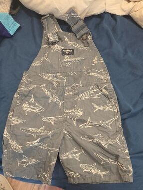 OshKosh B'gosh Blue Shark Print Short Overalls